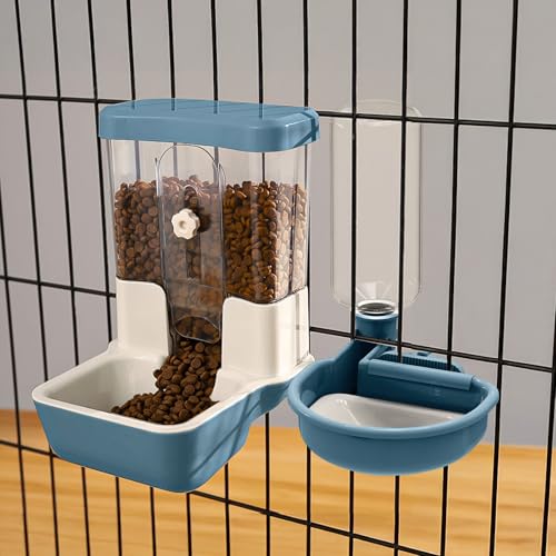 Automatic Pet Food Water Dispenser, Auto Gravity Pet Feeder Water Bottle Set for Crate, Feeding Station for Small Dog Cat Rabbit Guinea Pigs Chinchilla Ferret Hedgehog (Blue) - color: Blue