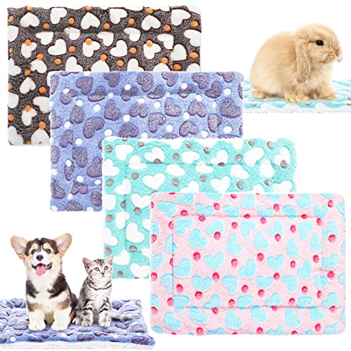 4-Piece Rabbit Bunny Bed - 13 x 19 Inch Guinea Pig Bed Mats - Plush Bunny Pad Mats for Small Animals, Dogs, Cats, Hamsters - Heart Pattern - size: 13 x 19 Inch