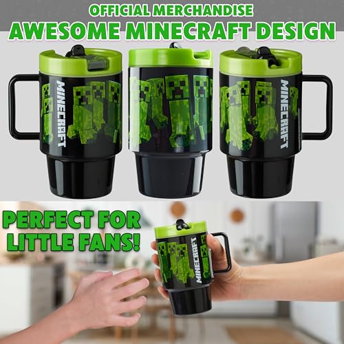 Get Trend Minecraft Kids Water Bottle with Straw 16.9 oz BPA Free Plastic Leakproof Cup with Lid Handle Reusable Drinking Tumbler Gifts for Kids (Green Minecraft) - color: Green Minecraft