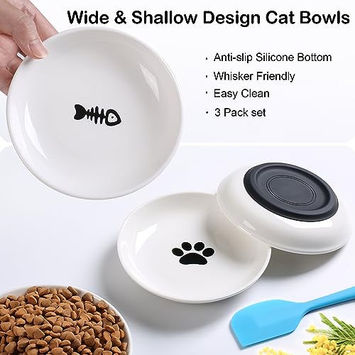 WROSWT Cat Food Bowl,Healthy Ceramic Cat Bowls for Indoor Cats,Anti Whisker Fatigue Cats Dishes Set,Shallow Wide Kitten Plates for Food and Water,Non-Slip Silicone Bottom,6 Pack - size: Shallower-6 Pack