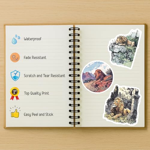 100 PCS Lion Stickers Pack – Waterproof Vinyl Decals for Water Bottles, Laptops, Phones, Notebook, Cars – Cool Vibrant Graphics for Lion Enthusiast - color: Lion
