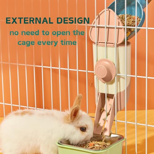 Rabbit Hay Feeder, 3-in-1 Feeding Set with Food Bowl and Hanging Funnel for cage, Hay Rack for Bunny Guinea Pig Chinchilla (Pink) - color: Pink