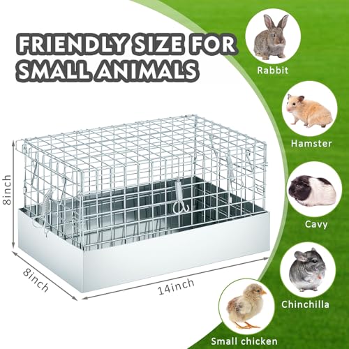 DoubleFill 14x8x8 Inch 1 Hole Folding Guinea Pig Carrier Chinchilla Cage with Tray & Handle, Metal Small Animal Travel Portable Transport Habitat & Temporary Housing for Rabbit Chick Bird Hamster Pet
