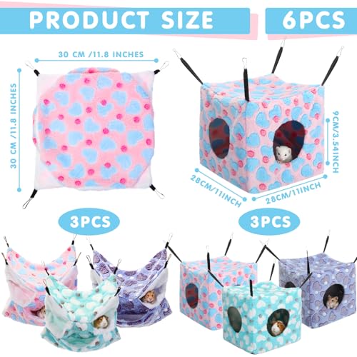 AceOrbit 6 Pcs Ferret Cozy Cage Accessories Triple Rat Cage Hanging Hammock Guinea Pig Cube Hammock Chinchilla Bed Hideout Small Animals Toy Accessories Sugar Glider Squirrel Hamster(Spotted Heart) - style: Spotted Heart