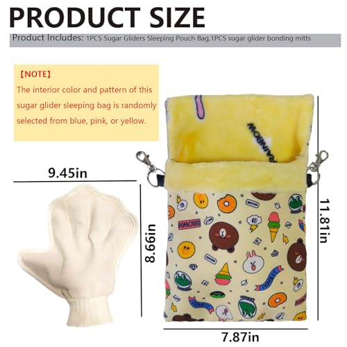 Sugar Gliders Sleeping Pouch Bag Hamster Cotton Hanging Flannel Warm Bed Hideout with Hooks Glove Small Pet Nest Bed for Squirrel Rat Hedgehog,Yellow - color: Yellow