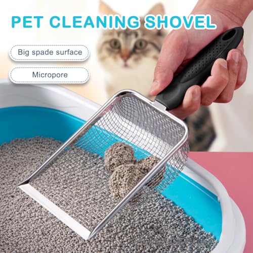 iayokocc Cat Litter Scoop,Stainless Steel Mesh Cat Litter Cleaner Corner Shovel, Long Handle Scooper Shovel Kitty Litter Scoop Easy to Clean, Cats Litters Shovel,Metal Garbage Shovel
