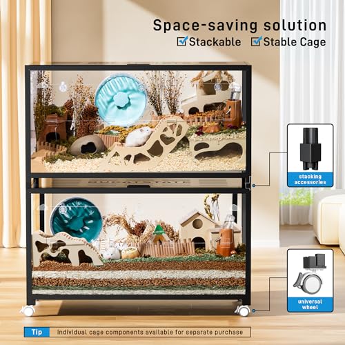 BUCATSTATE Hamster Cage 2.0, Large Hamster Enclosure (39in, Black) | Stackable 5.4 ft² Large Habitats with Deep Beddiing Base, Sturdy Aluminum Frame, Front and Top Access, Easy Assemble - color: Black, size: 39.3"L x 19.7"W x 20.6"H