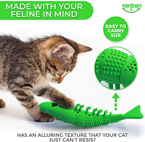 Ronton Cat Toothbrush Catnip Toy - Durable Hard Rubber - Dental Care, Cat Interactive Toothbrush Chew Toy (1 Pack Green (Shrimp) - size: 1 Pack (Shrimp)