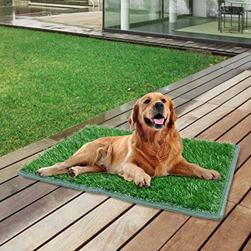 Artificial Dog Grass Pad 2 Pack，20"x 25" Replacement Fake Grass Turf Mat | Easy to Clean, with Drainage, Reusable, Realistic, Fake Grass Mat, for Apartment, Balcony, Outddor Use - size: 20"x25" Hemmed Edge