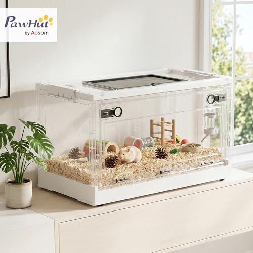 PawHut Hamster Cage Stackable for Dwarf Hamsters 22" x 13" x 12" White | Small Animal Cage, Front Door, Ventilated Gerbil Habitat, for Gerbils, Mice