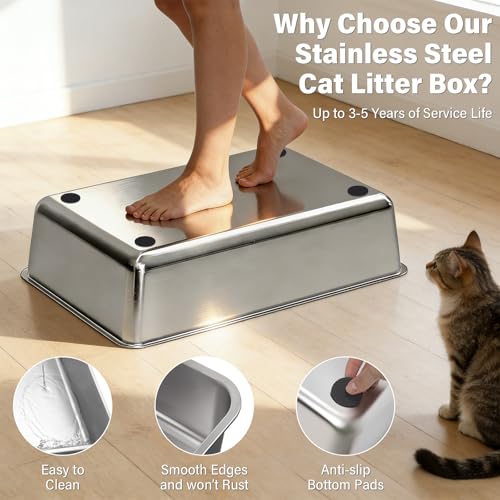 Stainless Steel Litter Box with Lid, XL Large Enclosed Cat Litter Box | Metal Cat Litter Box for Big Cats with High Sided,Anti-Leakage,Front & Top Entry,Includes Mat & Scoop - size: XL (Enclosed)