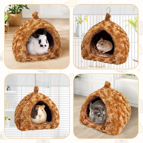 PINVNBY Guinea Pig Hamster Bed Warm Bunny Hideout Dwarf Rabbit Hideway Winter Sleeping Guinea Pig House for Hedgehog Ferret Rat Chinchilla and Other Small Animals（Brown） - color: Brown