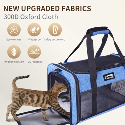 Pet Carrier Airline Approved, Soft Sided Cat Carrier for Small Pets up to 13 lbs, TSA Approved Dog Travel Bag, Portable Soft Sided Pet Carrier for Kittens and Puppies (Blue, Travel Litter Box) - color: Blue