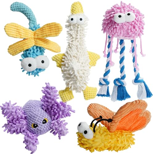 Nocciola 5 Packs Squeaky Dog Toy Plushies, Cute Soft Squeak Crinkle Plush Stuffed Durable Pet Animal Chew Puppy Toys for Small Meidum Large Breed - style: Bundle