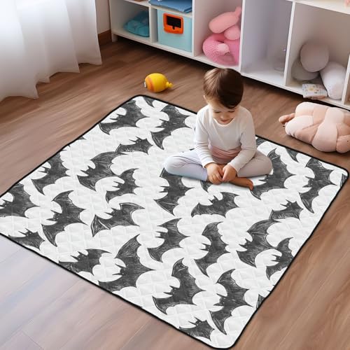 Baby Play Mat Black Brush Doodle Bats 50 x 50 Playpen Mats for Floor Play Gym Crawling Mat Non-Slip Cushioned Baby Playmat for Infants, Babies, Toddlers - color: multi 24