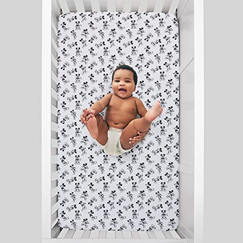 NoJo Disney Mickey Mouse - Timeless Mickey White & Black Fitted Crib Sheet, Black, White