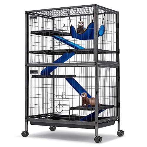 HABUTWAY 50''H Metal Small Animal Cages, Rolling Chinchilla Cage with Removable Ramps, Lagre Cage for Chinchillas/Guinea Pigs/Rabbit, Ferret Cages with Hammock & 5 Tiers, Black - size: 31.5"L x 20.5"W x 50.4"H