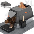 Stainless Steel Litter Box with Lid,Front Entry Top Exit Kitty LitterBox,Extra Large Enclosed Metal Cat Box with Litter Scoop & Litter Mat-Black - color: Black