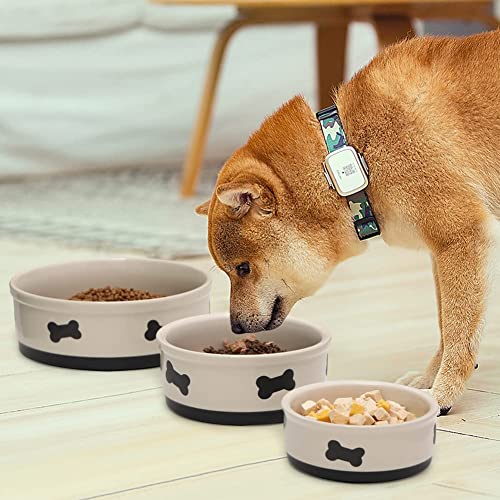 Sweejar Ceramic Dog Bowls with Bone Pattern, Dog Food Dish for Small Dogs, Porcelain Pet Bowl for Water 16 Fl Oz (Beige) - color: Beige, style: Bone Pattern,5.5"x 2.2"(16 Fl Oz)