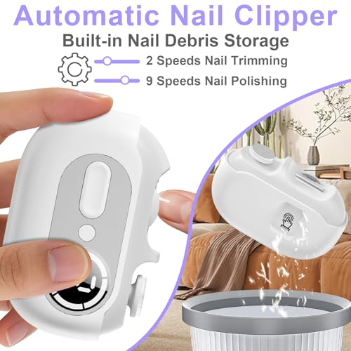 4 in 1 Electric Nail Clipper for Seniors, Automatic Nail Trimmer with Night Light & 9 Speeds Nail Polisher Fingernail Clippers for Women & Men Nail Grinder Files for Elderly - size: White