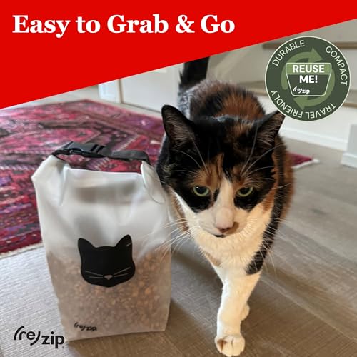 (re)zip Reusable Cat Pet Food Storage Bag | 14-Cup Capacity | Airtight Roll-Top Closure | Durable, BPA-Free PEVA | Translucent & Travel-Friendly | Keeps Kibble Fresh & Organized | Machine Washable - color: Cat Black, size: 14 Cup