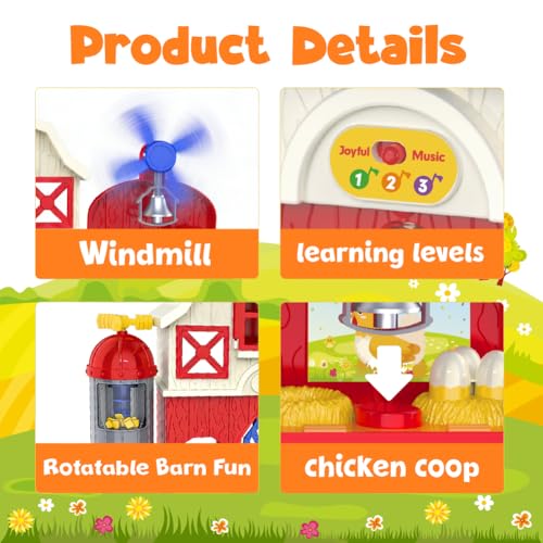 Farm Animal Barn Toys for Toddlers 1-3, Red Barn Play Farm Set with Animals Sounds Toy, Musical Interactive Preschool Montessori Learning Farm Toys for Kids, Christmas Birthday Gift for Boy Girl - style: Barn Toys