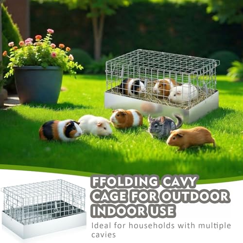 DoubleFill 14x8x8 Inch 1 Hole Folding Guinea Pig Carrier Chinchilla Cage with Tray & Handle, Metal Small Animal Travel Portable Transport Habitat & Temporary Housing for Rabbit Chick Bird Hamster Pet
