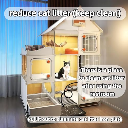 Indoor Cat Cage with Litter Box,Complimentary Cat Bed, Bowl,Teaser Wand，Cat House Large cat Villa Playpen Outdoor, Large Cat Enclosure, Small Animal Dog Kennel - size: 41.8"Lx18.1 "Wx55.6" H)
