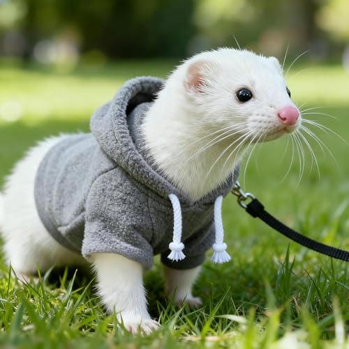 Small Pet Harness Vest and Leash Set Ferret Clothes Hoodies for Ferrets for Outdoor Walking Rabbit Ferret Guinea Pig Bunny Hamster Puppy Kitten (Gray Clothes + Leash) - color: Gray clothes + leash