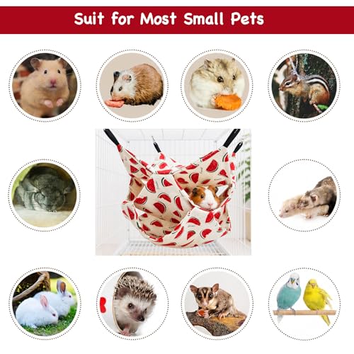 Small Animal Hammock and Tunnel Set, 3-Tier Hanging Hideout | Two-piece linen set for resting, hiding and climbing; removable hooks and padded tunnel, remove hooks before washing - color: Watermelon