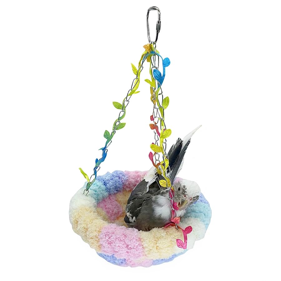 Hanging Bird Hammock for Cage Warm Plush Hanging Bird Bed Bird Snuggle Hut Parrot Hanging Sleeping Bird House for Parakeet, Conure, Budgie, Cockatiel, Lovebird, Finch, Hamster-Pink - color: Pink