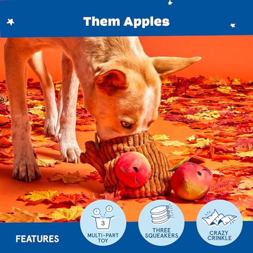 BarkBox Them Apples 3-in-1 Interactive Plush Dog Toy | Squeaky Dog Chew Toy with Crinkle Layers - For Small Dogs and Puppies - color: Them Apples
