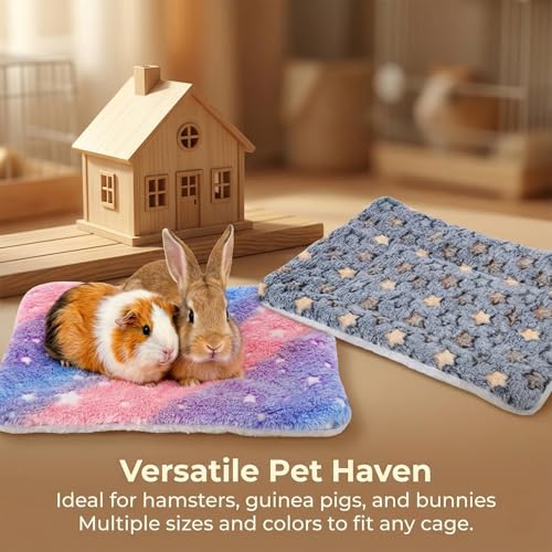 RAINFLOW 2 Pack Guinea Pig Beds - Small Animal Soft Fleece Mats,Pink & Blue | Guinea Pig Bed, Foldable Pet Mat & Plush Pad for Rabbit, Hamster, Squirrel, Hedgehog, Chinchilla, Ferret, Indoor Cage Use
