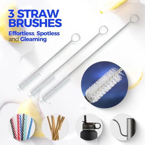 Holikme 4 Pack Bottle Brush 14" Stainless Steel Straw Cleaner Brush,Blue | Bottle Cleaner Brush, 3 Straw Cleaner Brush, Bottle Cleaning Brush for Water Bottle Cups Straw Cleaner Brush - color: White