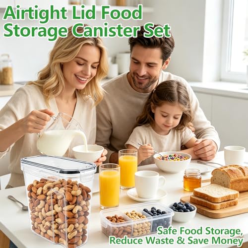 4pcs 4L Airtight Plastic Canisters, Kitchen Pantry Dry Food Storage | 4pk 4L airtight canisters, tight sealed lids lock out moisture. Premium plastic, stackable for all kitchen dry foods - size: 4 pcs(4L)