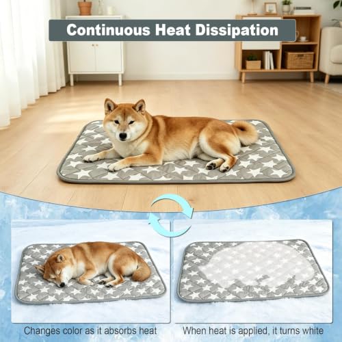 Dog Cooling Mat 18x24in | Breathable Arc-Chill Cooling Fabric,Endothermic Color Changing,Visually display the cooling operation status on the surface - color: Gray Star, size: 18x24in