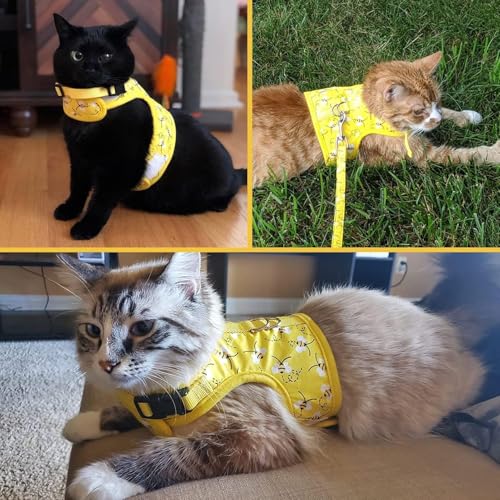 BINGPET Cat Harness and Leash Set, Escape Proof and Adjustable, Medium | Step-in Vest, Lightweight Soft Breathable Mesh, Hook & Loop, Easy Control for Small & Medium Cats Walking Travel - color: Bee, size: Medium