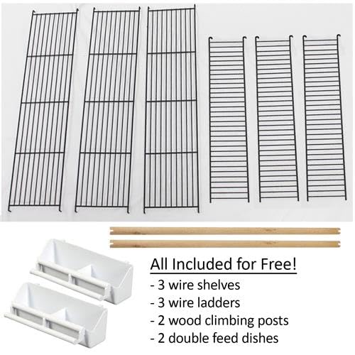 Congo Cage & Starter Package for Sugar Gliders - Includes Durable Cage, Exercise Wheel, Healthy Food Assortment, Water Bottle, Food Dishes & Nest Pouch