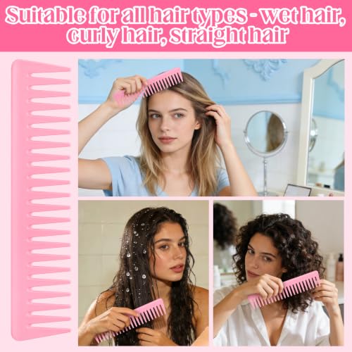 5 Pcs Pink Slick Back Hair Brush Set, Boar Bristle Hair Brush with Wide Tooth Comb, Edge Brush, Teasing Brush, Rat Tail Comb for Women Men - color: Pink