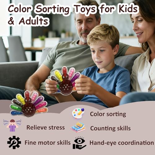 Color Sorting Toys, Squeeze Sensory Fidget Toys for Toddlers, Fine Motor Skills Sensory Toy, Montessori Learning Toys for Preschool Learning, Sensory Activity Toy for Kids 3+ & Adults - style: Turkey