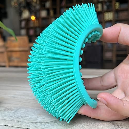 Premium Sensory Brush for Kids or Autism,Soft Silicone Body Scrubber,2 in 1 Sensory Room Occupational Therapy Brushes,Silicone Loofah,Pet Shower Brush Bath Shampoo Brushes(hangable-Oval-Teal) - color: Hangable-oval-teal
