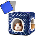 Guinea Pig Hideout with 2 Removable Mat, Two Entrances, Dwarf Rabbit Bed, Washable Bunny House, Small Pet Accessories Blue Dot - color: Blue