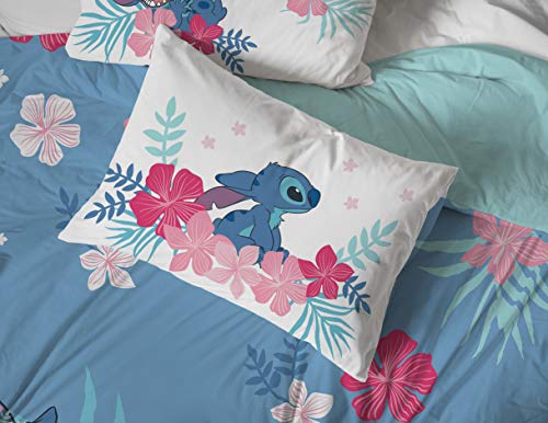 Jay Franco Disney Lilo & Stitch Queen Comforter Set, 7 Piece Bed in a Bag - Reversible with Shams & Sheets - Super Soft Microfiber Kids Bedding, All Season Machine Washable (Official Disney Product) - color: Blue - Lilo & Stitch, size: Queen