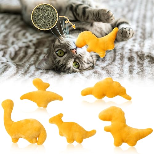 MALLMALL6 Catnip Toys for Cat - 5Pcs Dino Nuggets Cat Toy, Indoor Kitten Chew Bite Kick Dinosaur Chicken Nugget Catmint Interactive Pet Supplies, Cute Pet Gifts for Kitten Lover - style: Dino Nuggets
