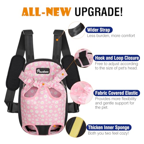 Pawaboo Pet Carrier Backpack, Adjustable Pet Front Cat Dog Carrier Backpack Travel Bag, Legs Out, Easy-Fit for Hiking Camping Traveling for Small Medium Dogs Cats Puppies, S, Black + Pink - color: Black + Pink, style: Small (Pack of 1)