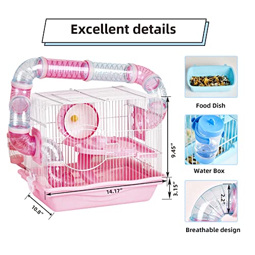Hamster Cages, A Wire Rat Cage with a Large Space for Dwarf Hamsters, Guinea Pig, Gerbils, Mouse or Other Small Animal Cage. - color: Pink