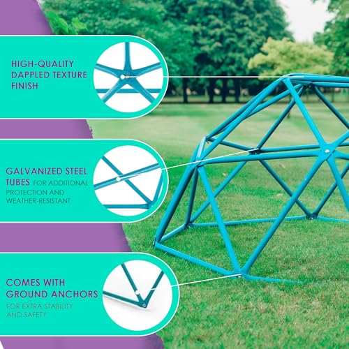 Plum Play Deimos, Jungle Gym, Climbing Dome Toys for Toddlers, Outdoor Play Equipment, Monkey Bars for Kids, Playground, Durable, Metal, Rust Resistant, Easy Assembly, Ground Anchors, Ages 3+, Teal - size: 4ft