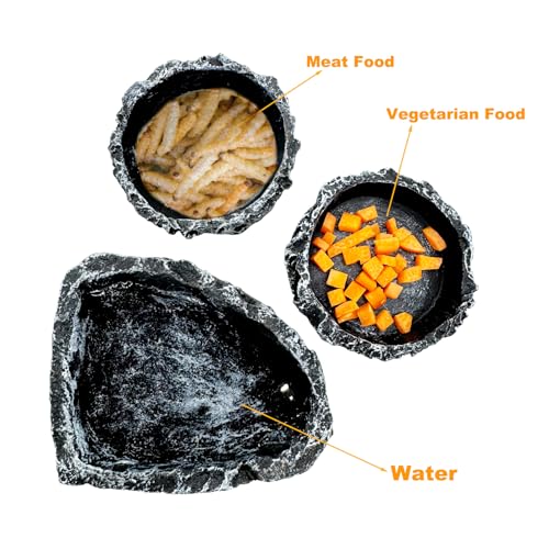 Reptile Water Dish Food Bowl, 3 Pack Reptile Feeding Bowls for Bearded Dragon Lizard Frog Gecko Tortoise Hermit Crab Snail (Black) - color: Black - 3 Pack Bowls
