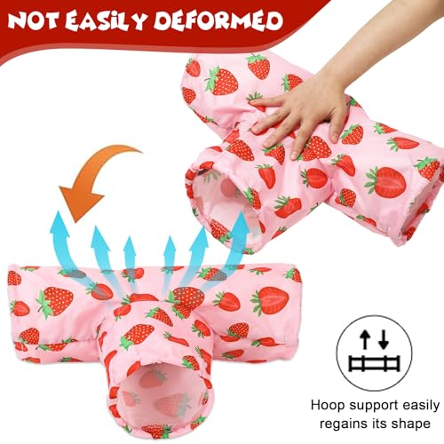 JarThenaAMCS Guinea Pig Tunnel 3 Way Washable Guinea Pig Hideout Pink Strawberry Foldable Rabbit Tunnel Small Animal Toy for Bunny Hamster Chinchilla Ferret Accessory
