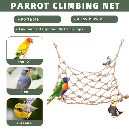 Parrot Climbing Rope Net – Multi-Size Colorful Bird Hammock, Ladder & Chew Toy with 4 Hooks for Cage, Cockatiel, Budgie, Parakeet, Rat & Small Pets - size: Small